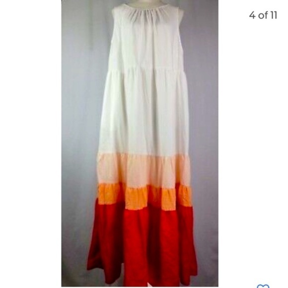 (2X)- Ava & Viv Women's Plus Size Sleeveless Colorblock Tiered Dress - Picture 9 of 9